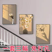 客厅装饰画现代简约楼梯间，三联画复式走廊，过道壁画沙发背景墙挂画
