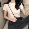 韩国女装2024黑白上衣修身显瘦短袖T恤女月亮印花夏