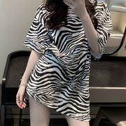 韩国女装货源豹纹短袖t恤女夏中长款女士打底衫上衣一件