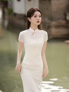 夏季2024新中式复古民国风，年轻款少女白色，旗袍改良连衣裙高端日常