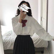 日系少女JK加绒长袖衬衫女秋冬学院风宽松设计感蝴蝶结白色衬衣潮