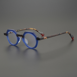 克莱因蓝日系原宿风 手工磨砂板材镜框 六边形眼镜架男女复古个性