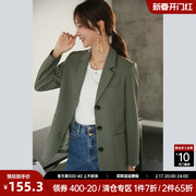 小个子绿色西装外套女2022年春秋季韩版宽松英伦风高级感西服