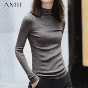 amii女士羊毛衫2023年秋季半高领毛衣，秋冬针织打底衫上衣薄款