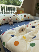 卡通彩色波点狗床上四件套全棉可爱1.5m1.8米宿舍被套床单三件套
