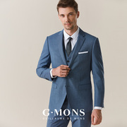 男士羊毛蓝色西服外套，修身商务休闲单西西装，上衣新郎结婚礼服套装