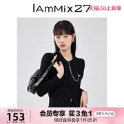 IAmMIX27黑色针织毛衫女韩版POLO领时尚修身泡泡袖短款针织开衫女
