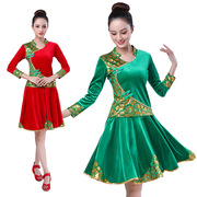 金丝绒广场舞秋季套装中老年，民族秧歌舞蹈，演出服装女长袖套裙
