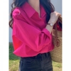 玫红色衬衫女春季2024小个子衬衣时尚洋气质韩版宽松上衣女潮