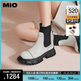 MIO米奥2023年冬季圆头中跟休闲靴潮流运动酷感厚底切尔西靴女靴