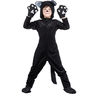 品色万圣节化妆舞会动物黑猫表演服男童猫咪服cosplay童装舞台服