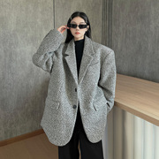 实价~羊毛呢子西装外套女冬季加厚宽松小众设计感廓形西服潮