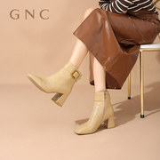 GNC漆皮时装靴女款2023冬靴子商场同款时尚真皮粗跟高跟短靴