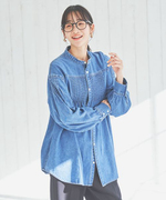 日本原单core女款纯棉春季长袖，牛仔衬衫宽松版