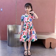 女童2024夏季公主连衣裙短袖中大儿童装洋气裙子纯棉印花裙