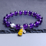 乌拉圭天然紫水晶手链蜜蜡葫芦，小吊坠s925银饰，紫晶手串单圈收藏级