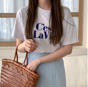 法式字母tee韩国2024春夏女装，莫代尔棉舒适弹力，短袖t恤