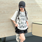 女童夏装短袖t恤2024韩版洋气童装，中大童夏季网红半袖上衣潮