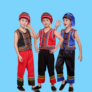 儿童民族服装舞蹈服男孩壮族三月三表演服苗族侗族黎族瑶族演出服