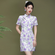 中国风短款旗袍夏季2023年女气质年轻款日常改良小个子连衣裙