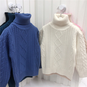 秋冬男童女童毛衣100%纯羊毛高领加厚保暖儿童圆领白色打底衫