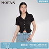 mofan摩凡2024夏款活性黑褶皱，设计感修身上衣女性感，小v领短袖t恤