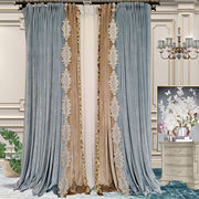 法式窗帘卧室2021轻奢高端刺绣，美式客厅蓝色欧式高档真丝绒布