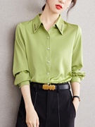绿色刺绣雪纺衬衫女2023秋装设计感小众，别致时尚气质长袖上衣