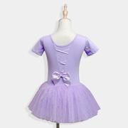 儿童舞蹈服夏季短袖，女童六一演出服纱裙，蓬蓬裙练功服芭蕾舞裙紫色
