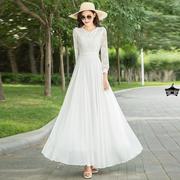 蕾丝镂空连衣裙女仙气质2024长袖，白色飘逸长裙，收腰大摆沙滩裙