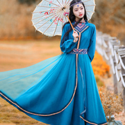 两人故事复古民族风，女装中国风中长款女装，连衣裙2023年秋冬qz1141