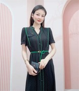 2023年夏季品牌汉派女装时尚气质V领波点雪纺短袖连衣裙