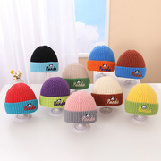 宝宝帽子韩版可爱拼色婴儿，毛线套头帽秋冬保暖防风儿童针织帽
