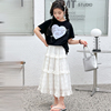 女童夏季爱心短袖t恤2024韩版儿童装时髦网纱半身裙炸街2件套