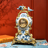 欧式陶瓷配铜座钟美式宝蓝色创意，台式钟表古典别墅红色软装摆件