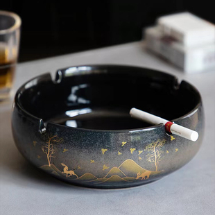 山川鹿创意陶瓷大号，烟灰缸办公室高级感轻奢，防风烟缸客厅家用烟盅