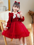 女童红色连衣裙秋季2023儿童裙子小女孩洋气，公主裙tutu裙秋款