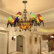 蒂凡尼彩色玻璃复古鹦鹉吊灯美式田园客厅酒吧别墅多头民国餐吊灯