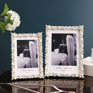 创意简约珍珠相框摆台结婚照，6寸7寸10寸写真，婚纱儿童相册摆件框架