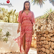 selmark欧洲进口时尚，印花连衣裙比基尼裹裙提花，度假沙滩长裙bh695