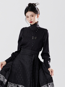 黑色衬衫配马面裙的衬衣秋季高领长袖新中式女装国风改良汉服上衣