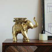 印度进口黄铜大象烛台摆件重工手工复古玄关家居书柜装饰品东南亚