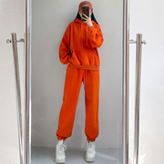   小众潮流网红高级感休闲时尚运动套装女橙色卫衣卫裤两件套