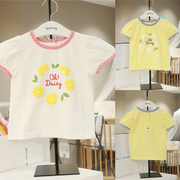 agabang阿卡邦儿童白色花朵T恤韩国24夏季女宝休闲圆领短袖