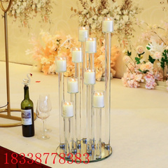 水晶灯烛台欧式婚庆用品玻璃多头旋转蜡烛台水晶工艺品