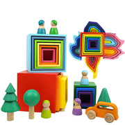 跨境彩虹套盒玩具幼儿园宝宝，益智早教木质，积木儿童房装饰摆件