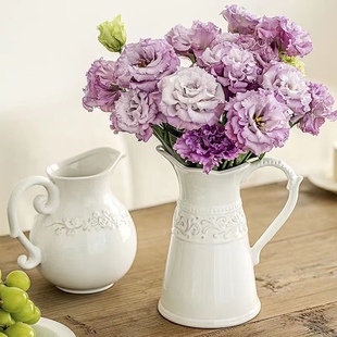 法式浮雕陶瓷花瓶欧式纯白奶壶ins奶油风客厅卧餐桌插花摆件美式