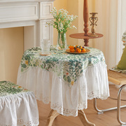 美式田园蕾丝桌布高级感餐桌长方形白色，花边镂空台布圆桌茶几盖布