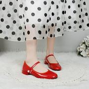 鞋子漆皮亮皮平底低跟单鞋女白色红色婚鞋新娘学生鞋大码皮鞋dlx