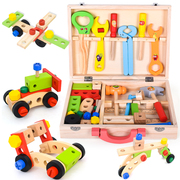 儿童木制螺母拼装玩具益智工具箱，拧螺丝钉组合拆装工程车动手3岁